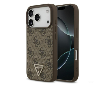Etui do telefonów Guess Leather 4G Triangle Strass MagSafe do iPhone 17 Pro brązowy